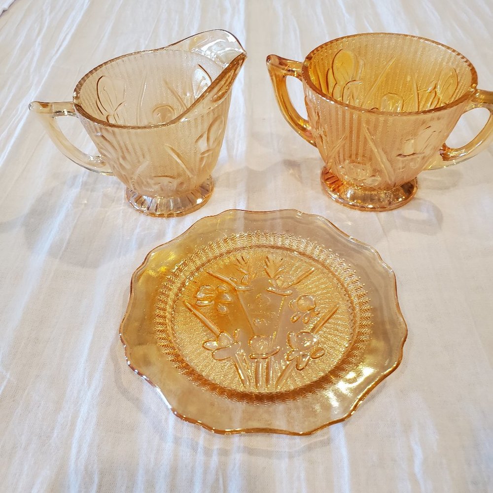 Lot of Iris & Herringbone Iridescent Vintage Glass